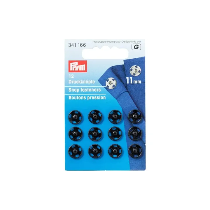 Prym Boutons poussoirs Noir, 11 mm