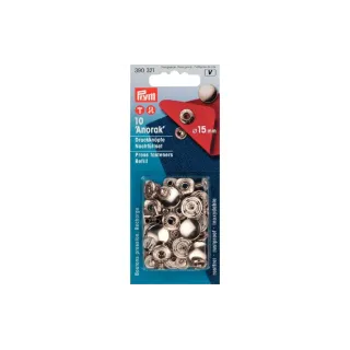 Prym Boutons poussoirs Anorak Argent, 15 mm