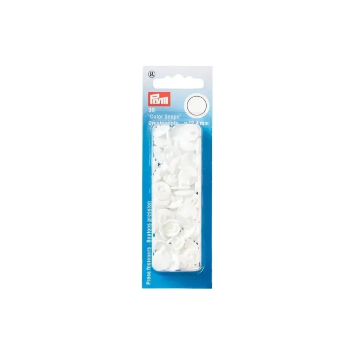 Prym Boutons poussoirs Boutons de couleur Blanc, 12.4 mm, 30 pièces