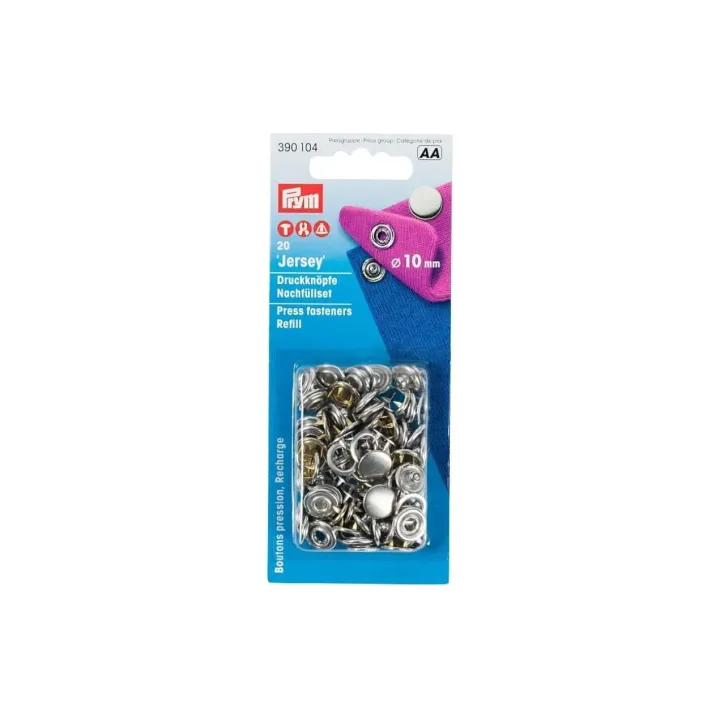 Prym Boutons poussoirs Casquette en jersey Argent, 10 mm, 20 pièces