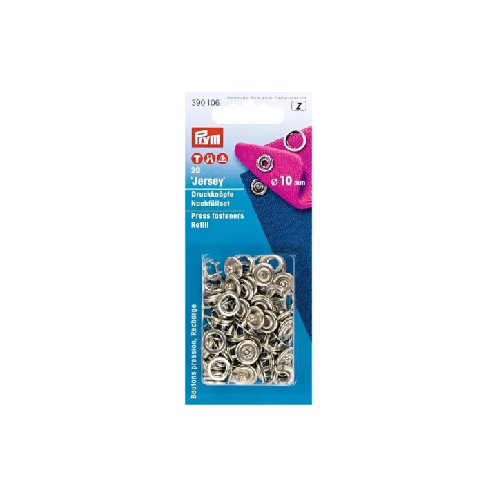 Prym Boutons poussoirs Anneau en jersey Argent, 10 mm, 20 pièces