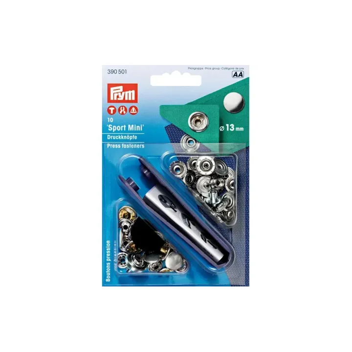 Prym Boutons poussoirs Sport Mini Argent, 13 mm, 10 pièces