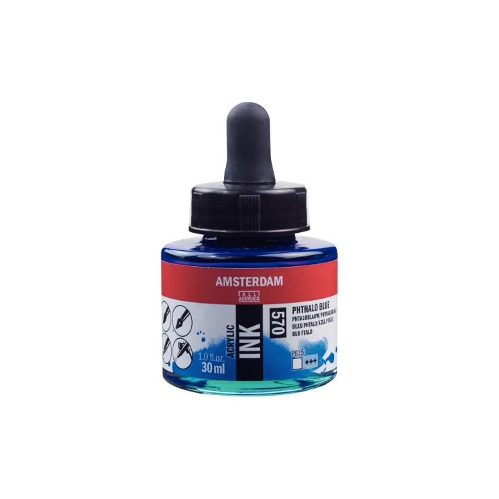 Amsterdam Encre acrylique 570 Bleu phtalo transparent, 30 ml