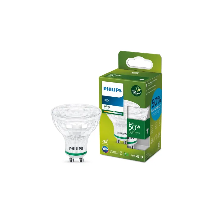 Philips Lampe LED GU10, ultra-efficace, blanc chaud, remplacement de 50W