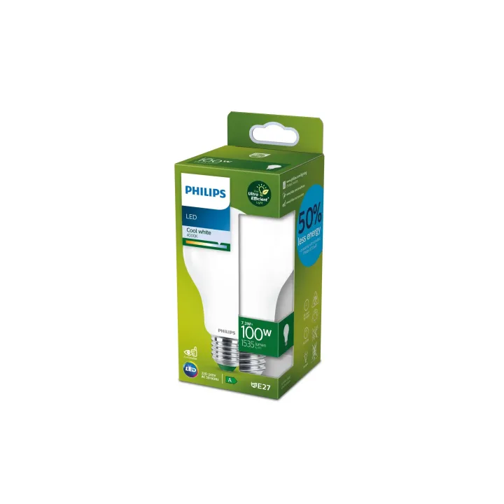 Philips Lampe LED E27, ultra-efficace, blanc neutre, remplacement de 100W