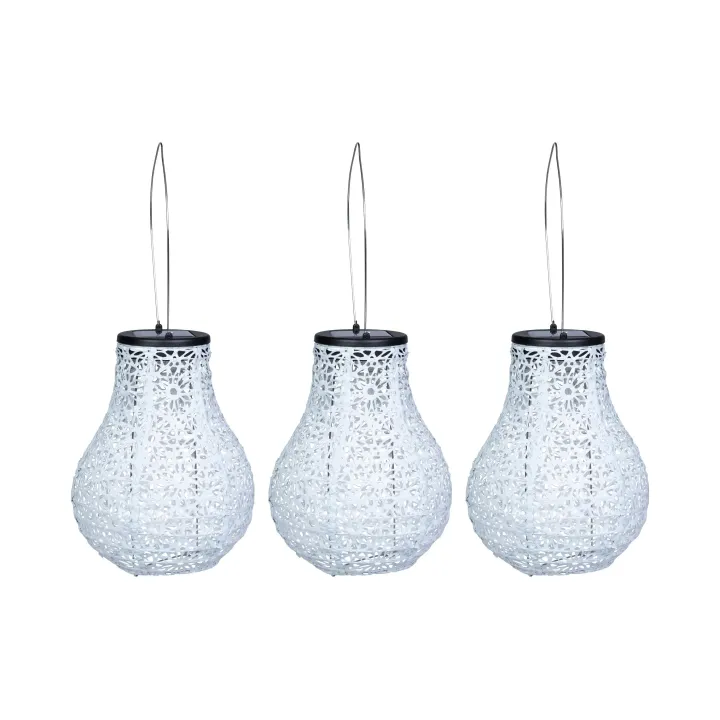 COCON Lampion LED Solaire Poire, Gris clair, 3 pièces