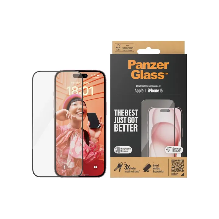 Panzerglass Protection d’écran Ultra Wide Fit iPhone 15