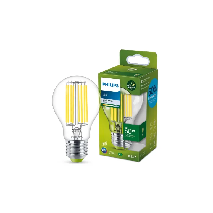 Philips Lampe LED E27, ultra-efficace, blanc neutre, remplacement de 60W