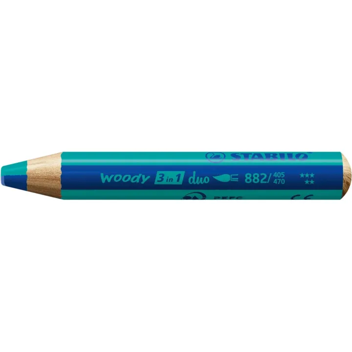 STABILO Crayon gras de couleur Woody 3 in 1 duo Bleu - Turquoise