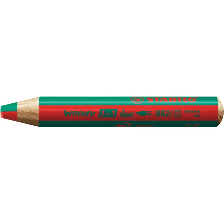 STABILO Crayon gras de couleur Woody 3 in 1 duo Rouge - Vert foncé