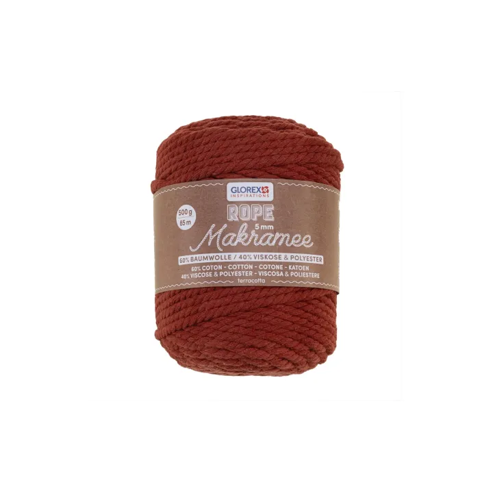 Glorex Laine Macramee Rope torsadé 85 m x 5 mm, 500g, Teracotta