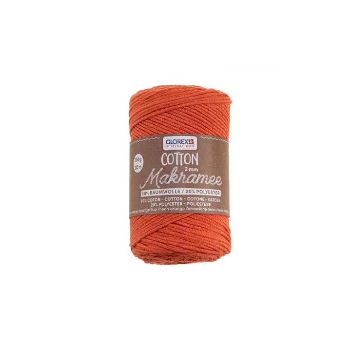 Glorex Laine Macramee Cotton 225m x 2 mm, 250g, orange fluo