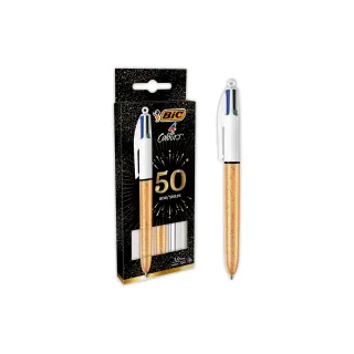 BIC Stylo bille Fête des 4 couleurs 0,32 mm, 3 pièces, Doré-Argenté