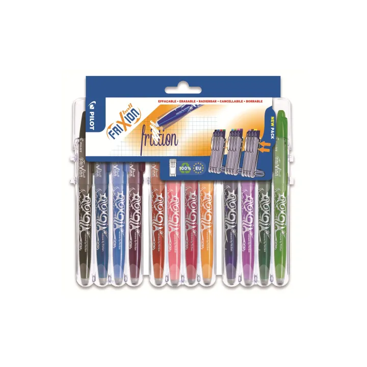 Pilot Stylo à bille roulante FriXion balle Set2Go 0.7 mm, multicolore, 12 pièces