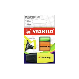 STABILO Surligneur Boss Mini 3 pièces, Jaune-Vert-Orange, étui en carton