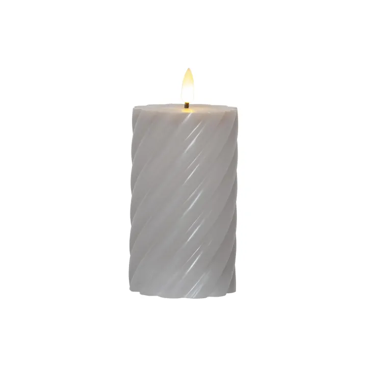 Star Trading Bougie LED Pillar Flamme Swirl, O 7.5 x 15 cm, Gris