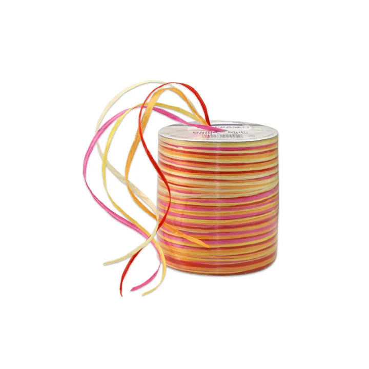 Pattberg Ruban cadeau Raffia Multi 50 m, jaune-orange-rouge-rose