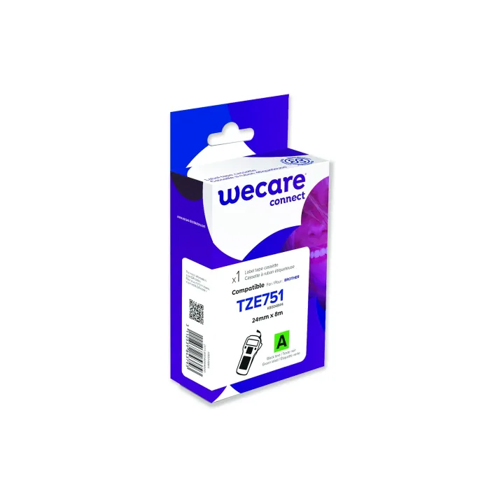 Wecare Ruban d’étiquettes TZE-751WE Noir sur Vert