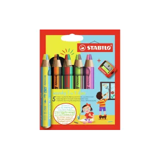 STABILO Crayons de couleur Box Woody 3 en 1 duo, 5 pièces