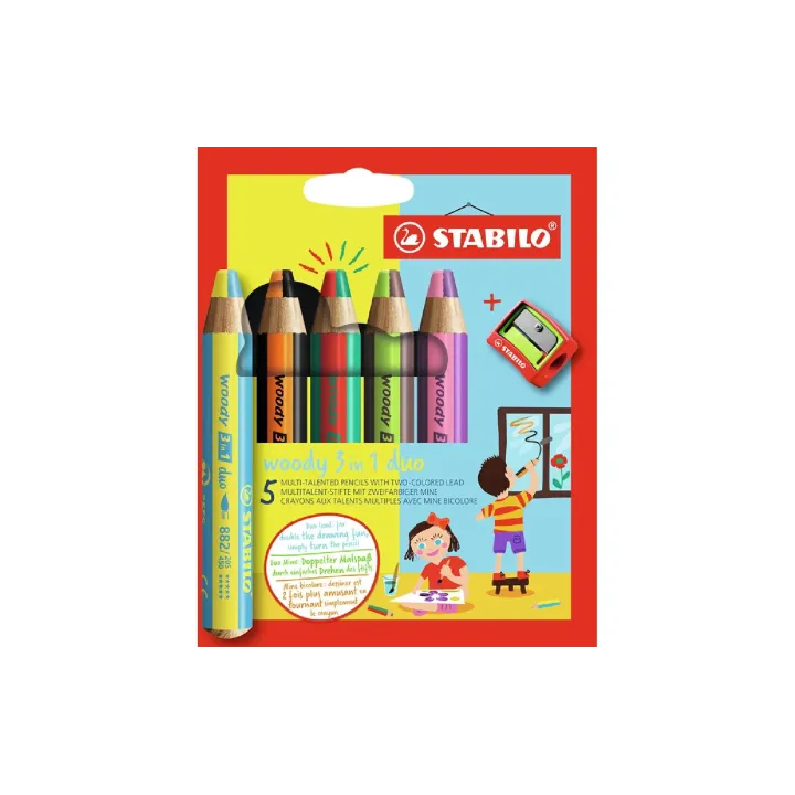 STABILO Crayons de couleur Box Woody 3 en 1 duo, 5 pièces