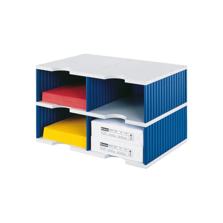 Styro Rangement pour documents styrodoc duo Jumbo Bleu, 4 compartiments