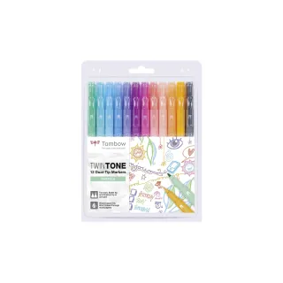 Tombow Fineliner TwinTone Pastels 0.8 mm, 0.3 mm, 12 pièces