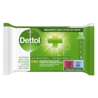 Dettol Lingettes désinfectantes 2 in 1 15 pièces