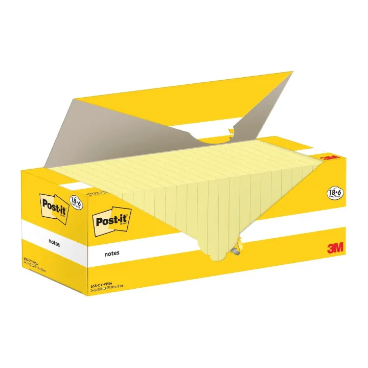 Post-it Fiche de bloc-notes 3M, 76 x 176 mm, 18+6 blocs, jaune