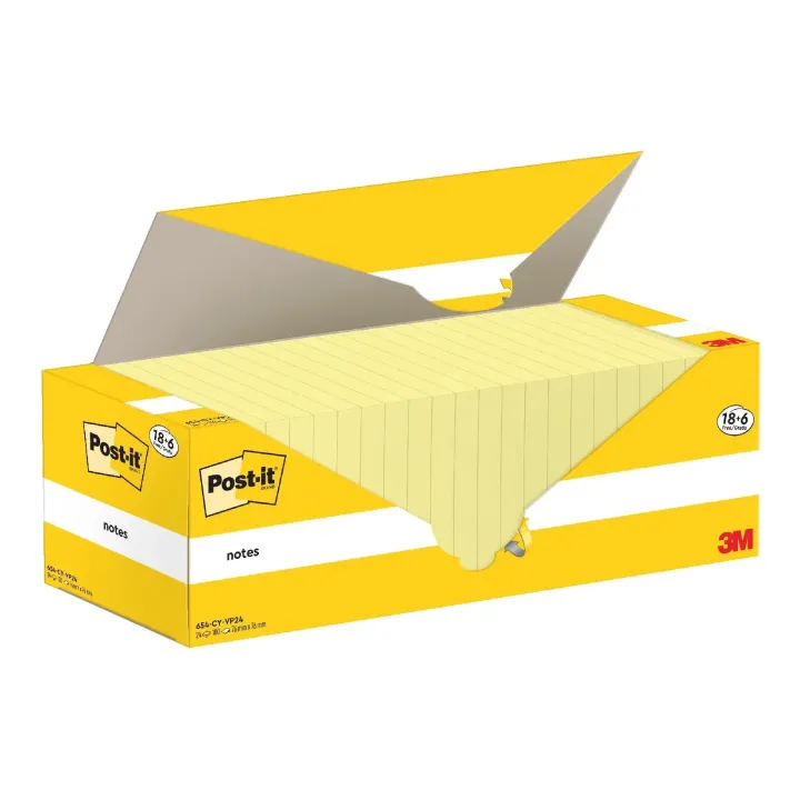 Post-it Fiche de bloc-notes 3M, 76 x 76 mm, 18+6 blocs, jaune