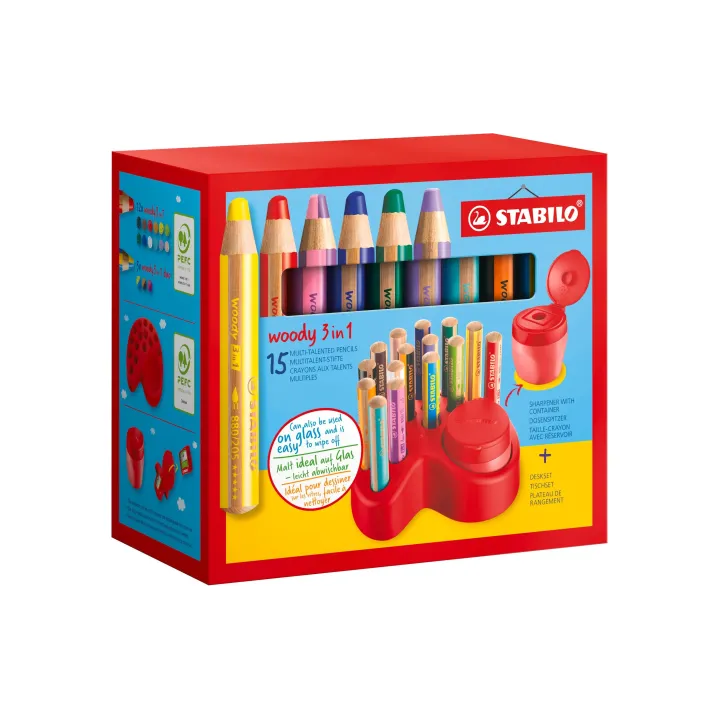 STABILO Crayons de couleur woody 3 en 1 15 pièces