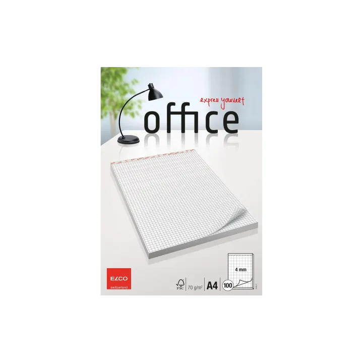 ELCO Bloc-notes Office A4 100 feuilles, 4 mm quadrillées