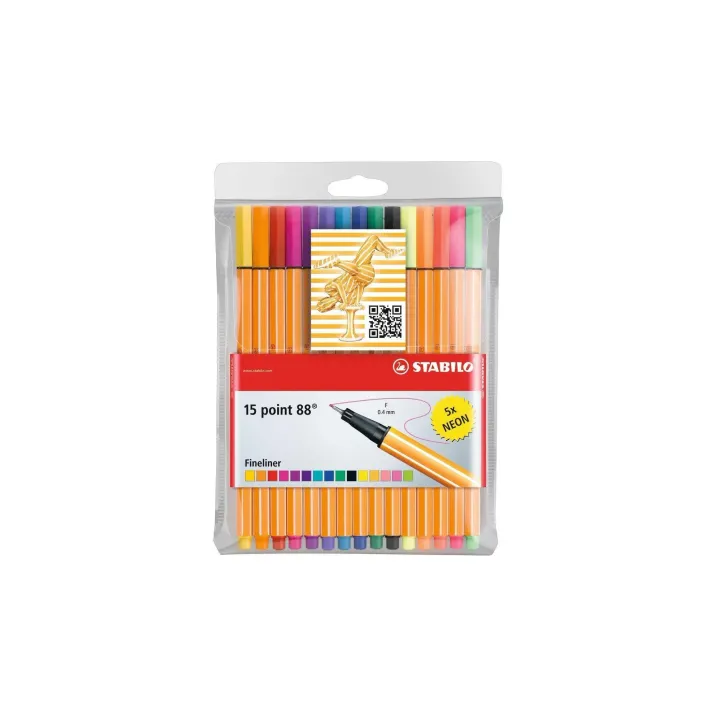 STABILO Fineliner point 88 15 pièces, multicolore