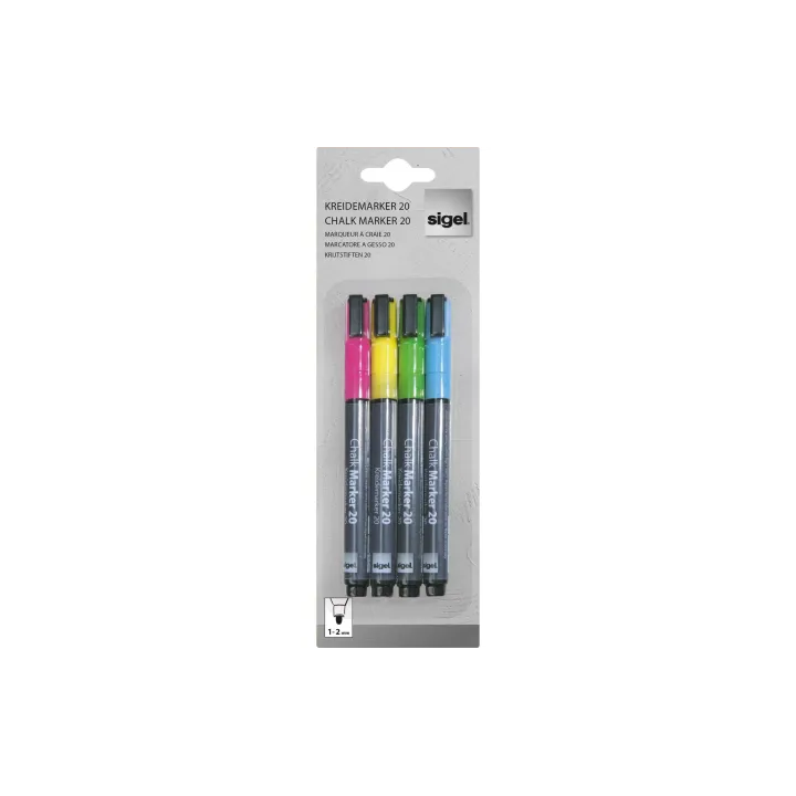 Sigel Marqueur craie liquide 20 Pointe ronde, multicolore