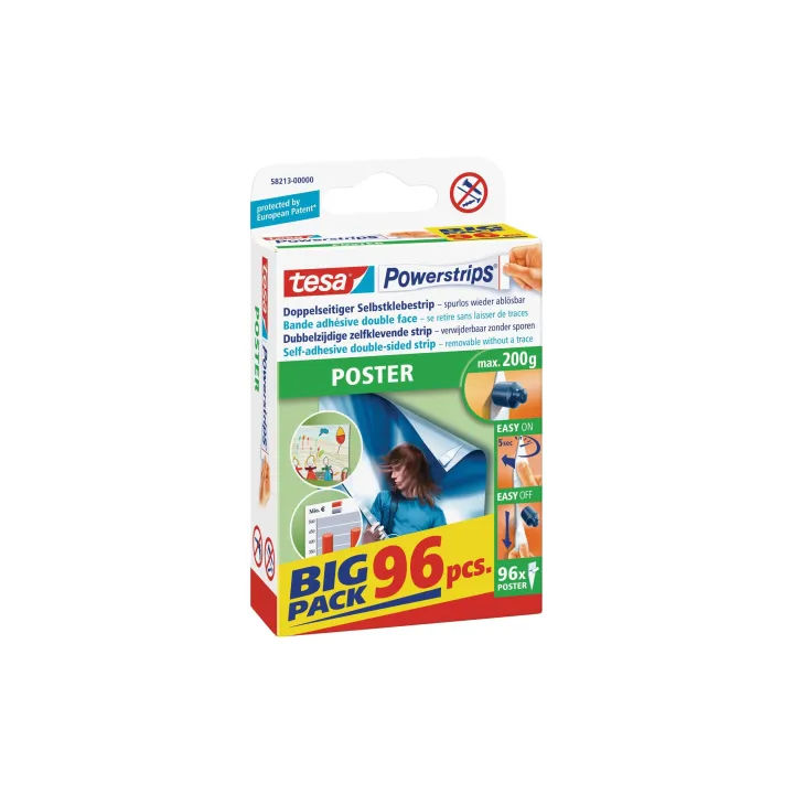 tesa Bande adhésive Powerstrips pour poster, 96 pièces