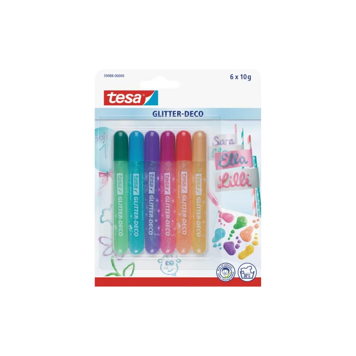 tesa Crayon à paillettes Deco 6 tubes à 10 g