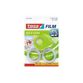 tesa Dérouleur Eco & Clear Mini 19 mm x 10 m, Vert-Transparent