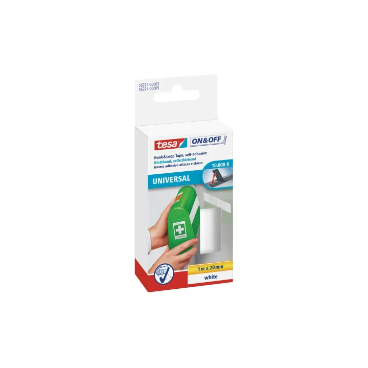 tesa Rouleau de bande auto-agrippante On & Off 20 mm x 1 m, Blanc