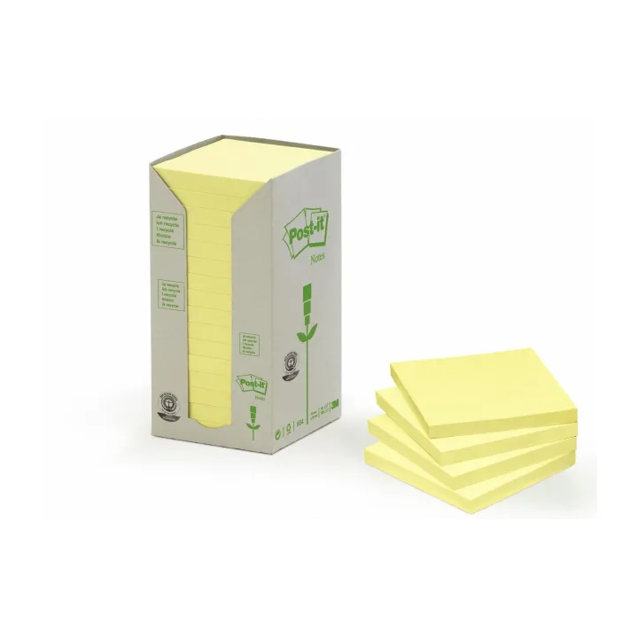 Post-it Fiche de bloc-notes Recycling Notes 7.6 cm x 7.6 cm, jaune