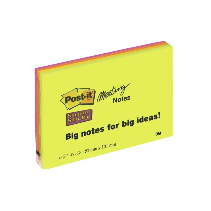 Post-it Fiche de bloc-notes Post-it Super Sticky 15.2 x 10.1 cm 4 blocs