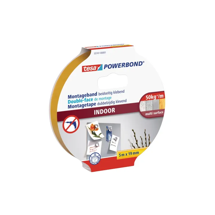 tesa Ruban de montage Powerbond Indoor 5 m x 19 mm