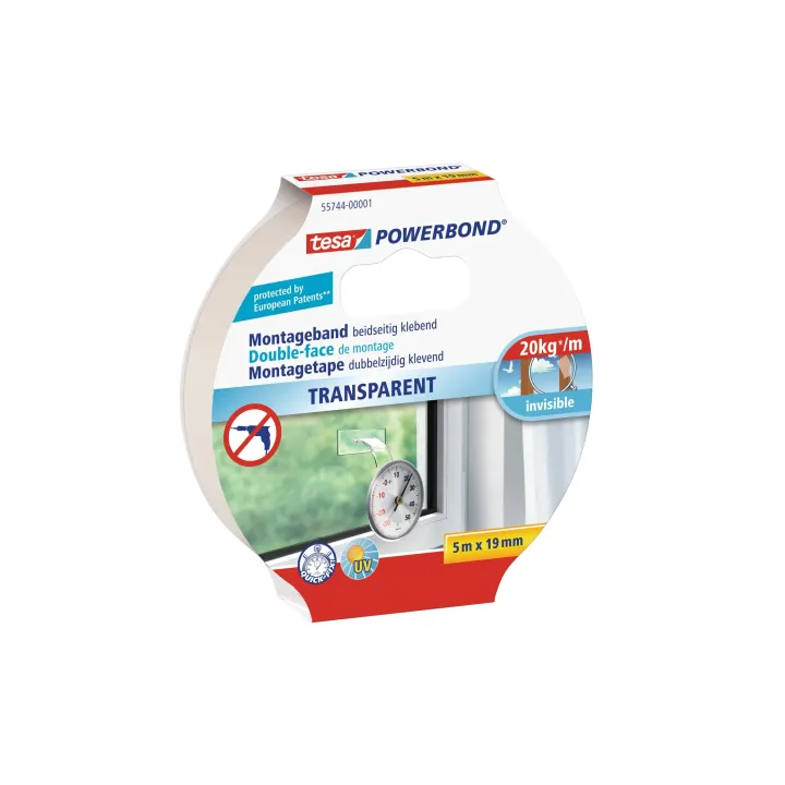 tesa Ruban de montage Powerbond 5 m x 19 mm Transparent