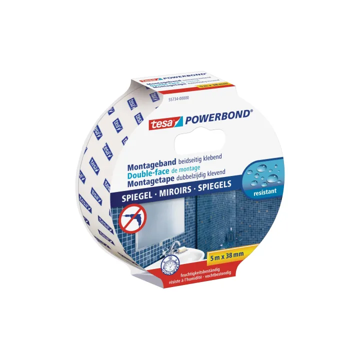 tesa Ruban de montage Powerbond 38 mm x 5 m, Blanc