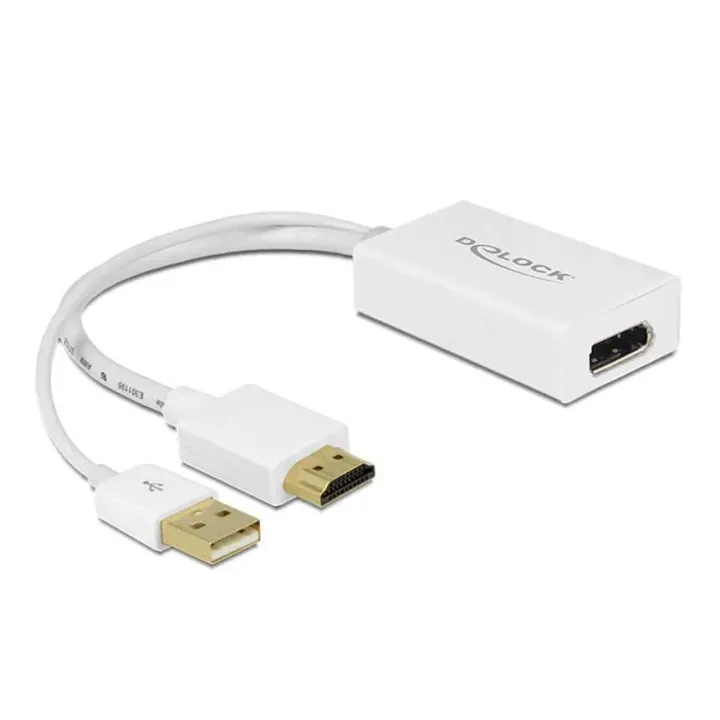 Delock Adaptateur HDMI – DisplayPort Blanc, 4K, alimentation USB