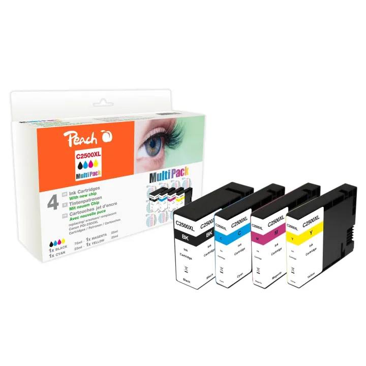 Peach Kits d’encre Canon PGI-2500 BK, C, M, Y