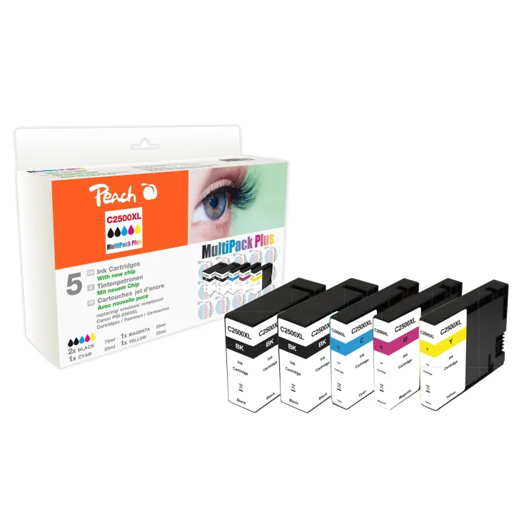 Peach Kits d’encre Canon PGI-2500 C, M, Y, 2x BK