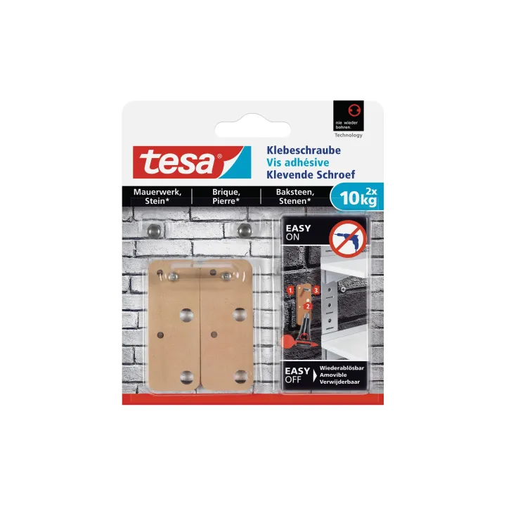 tesa Vis adhésive 10 kg pour murs + pierre, rectangulaire