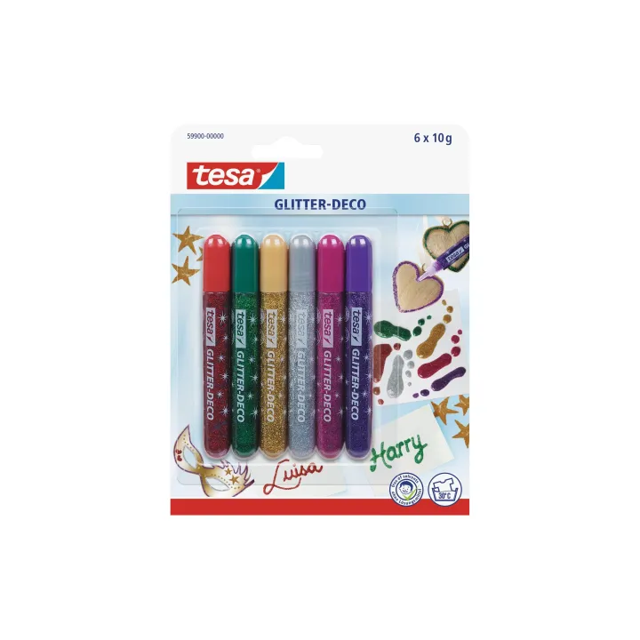 tesa Crayon à paillettes Deco 6 tubes à 10 g