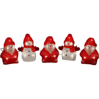 Konstsmide Figurine LED Acrylique Bonhomme de neige & Père Noël, Lot de 5