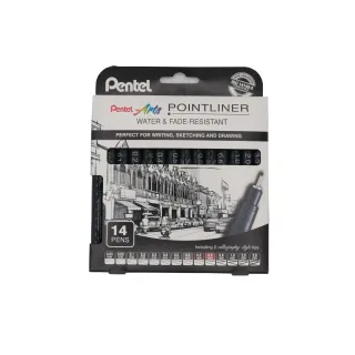 pentel Fineliner Pigment Pointliner Noir, Lot de 14