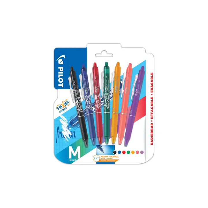 Pilot Stylo à bille roulante FriXion Clicker Set de 7 pièces 0.35 mm, Multicolore